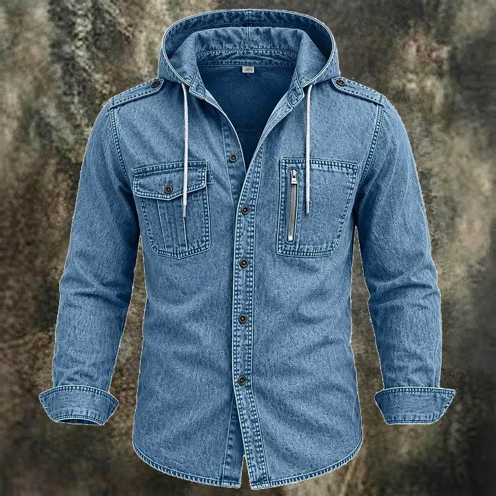 Acid-Wash Mandarin-Collar Shirt