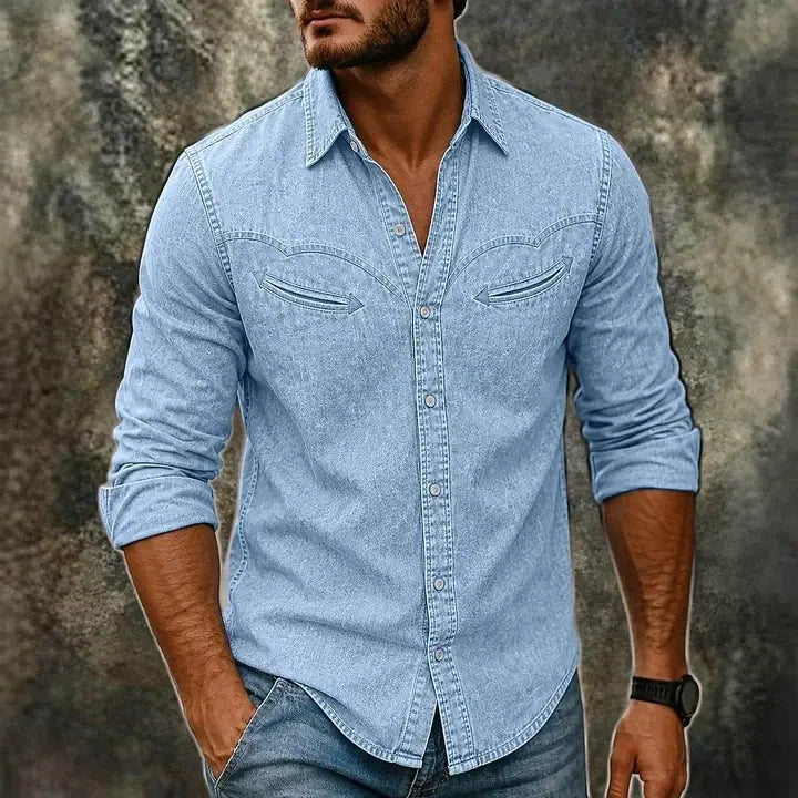 Acid-Wash Long-Sleeve Denim Shirt