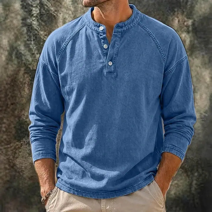 Washed Long-Sleeve Henley Shirt