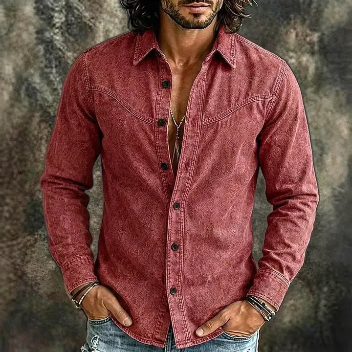 Acid-Wash Long-Sleeve Denim Shirt