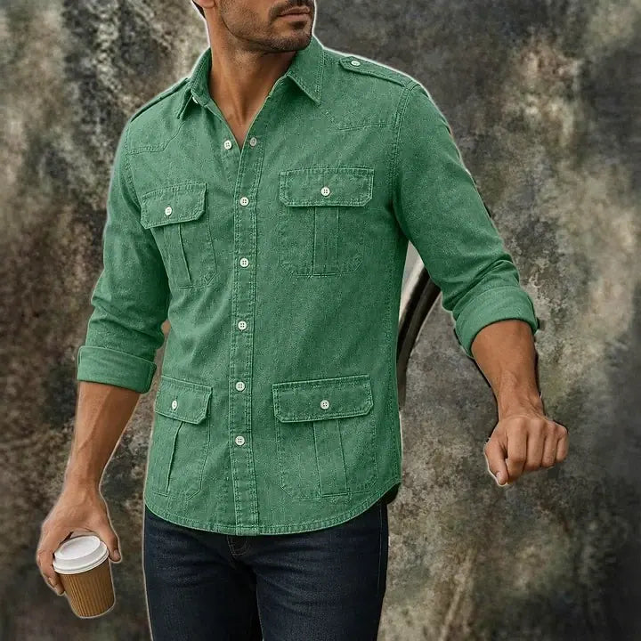 Acid-Wash Long-Sleeve Denim Shirt