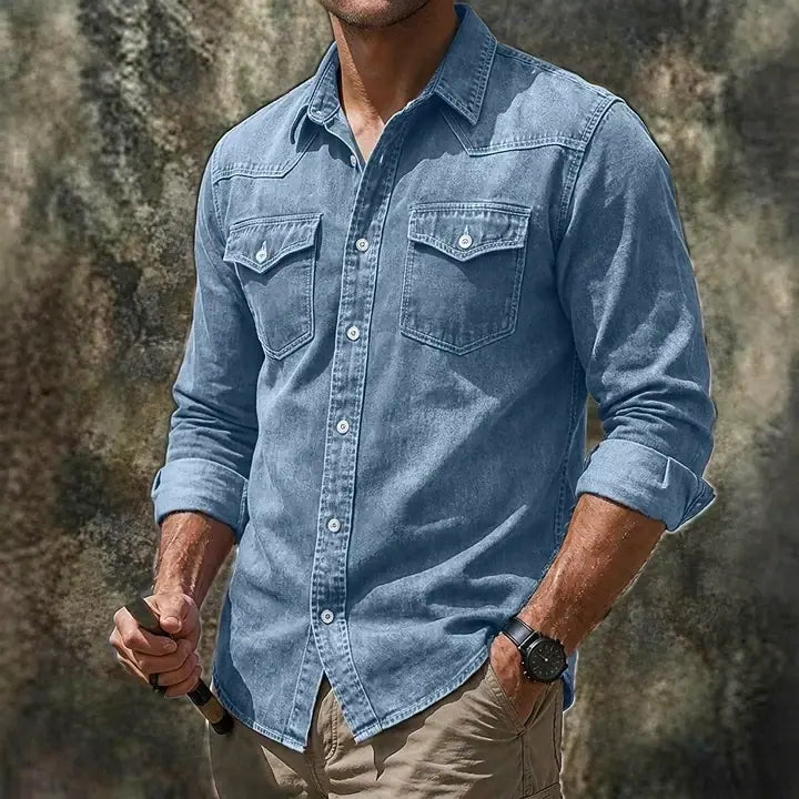 Washed Long-Sleeve Denim Shirt