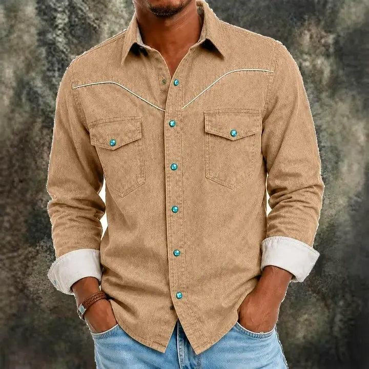 Acid-Wash Long-Sleeve Denim Shirt