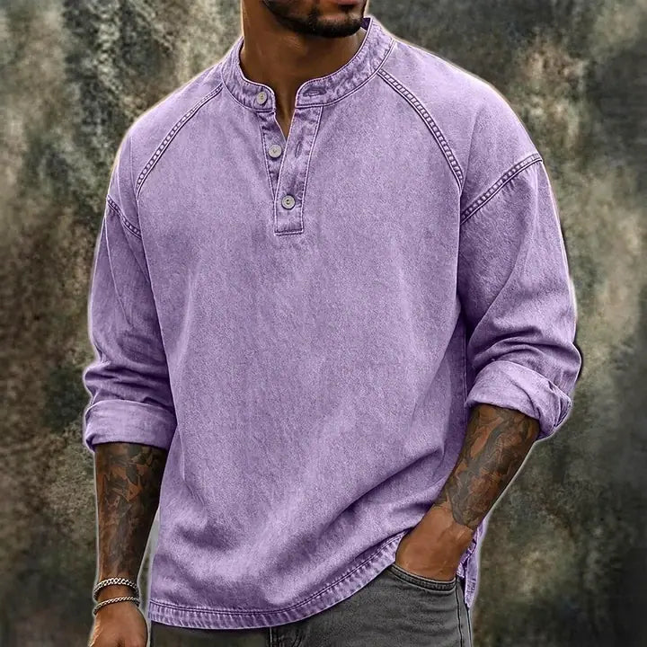 Washed Long-Sleeve Henley Shirt