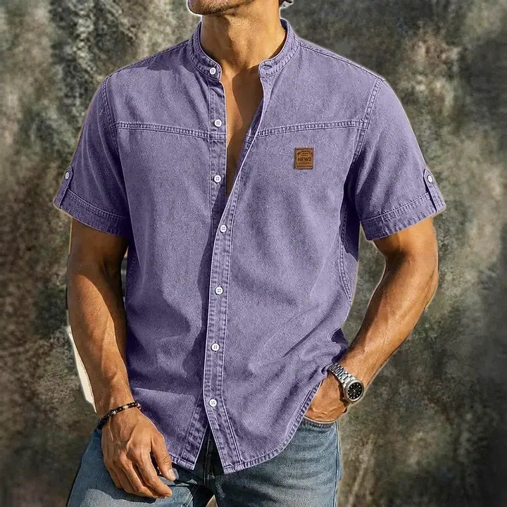 Washed Short-Sleeve Denim Shirt
