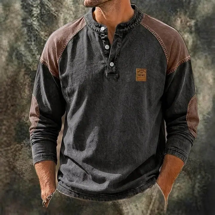 Color-Block Long-Sleeve Henley Shirt