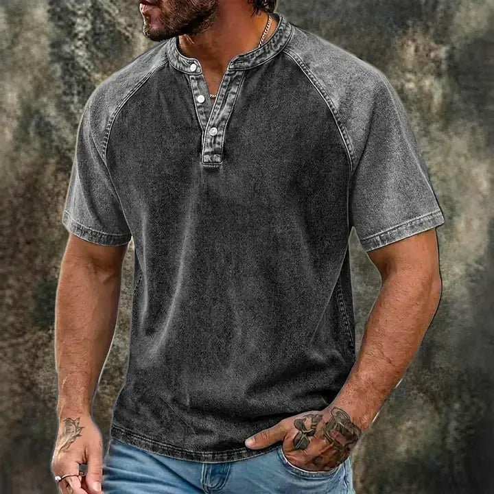 Color-Block Patchwork Henley Shirt