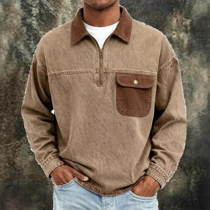 Color-Block Zip Polo Shirt