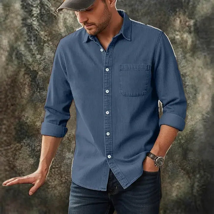 Washed Long-Sleeve Denim Shirt