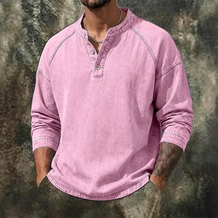 Washed Long-Sleeve Henley Shirt