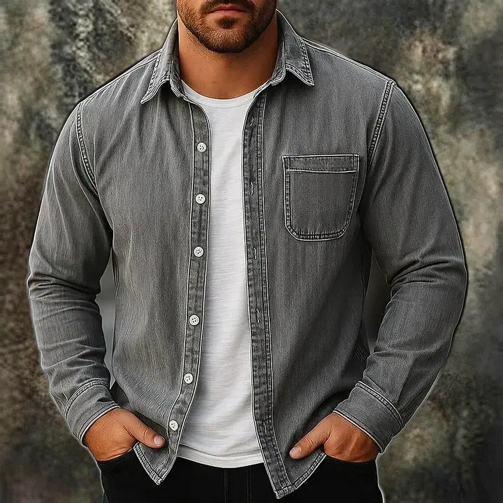 Washed Long-Sleeve Denim Shirt