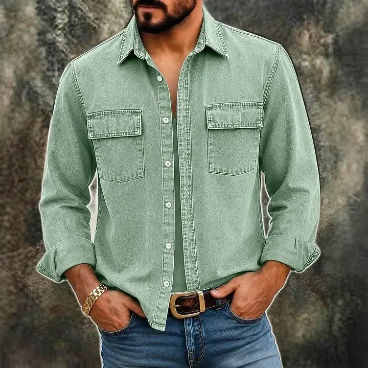 Acid-Wash Long-Sleeve Denim Shirt