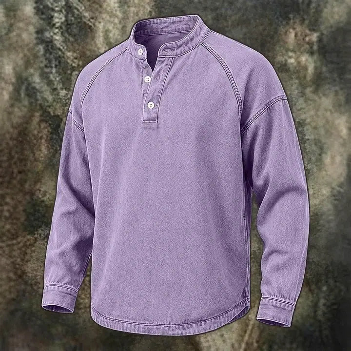 Washed Long-Sleeve Henley Shirt
