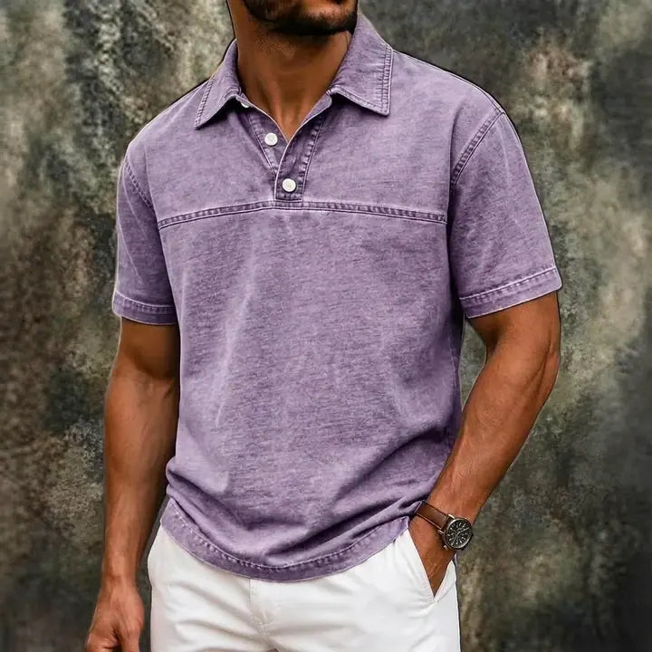 Color-Block Acid-Wash Polo Shirt