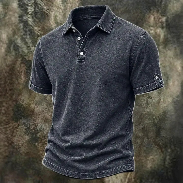 Acid-Wash Short-Sleeve Polo Shirt