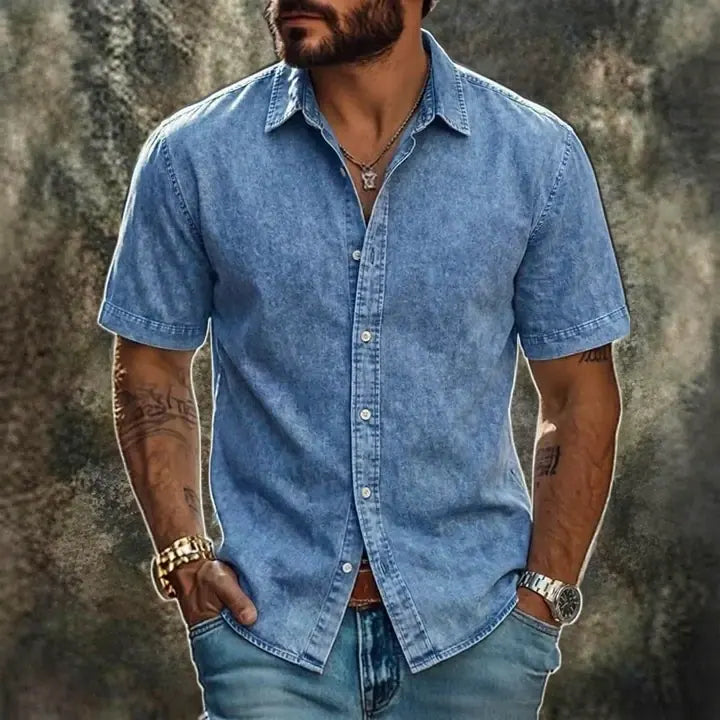 Acid-Wash Short-Sleeve Shirt
