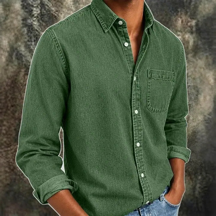 Acid-Wash Long-Sleeve Denim Shirt