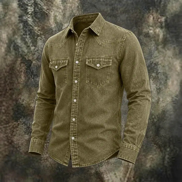 Washed Long-Sleeve Denim Shirt