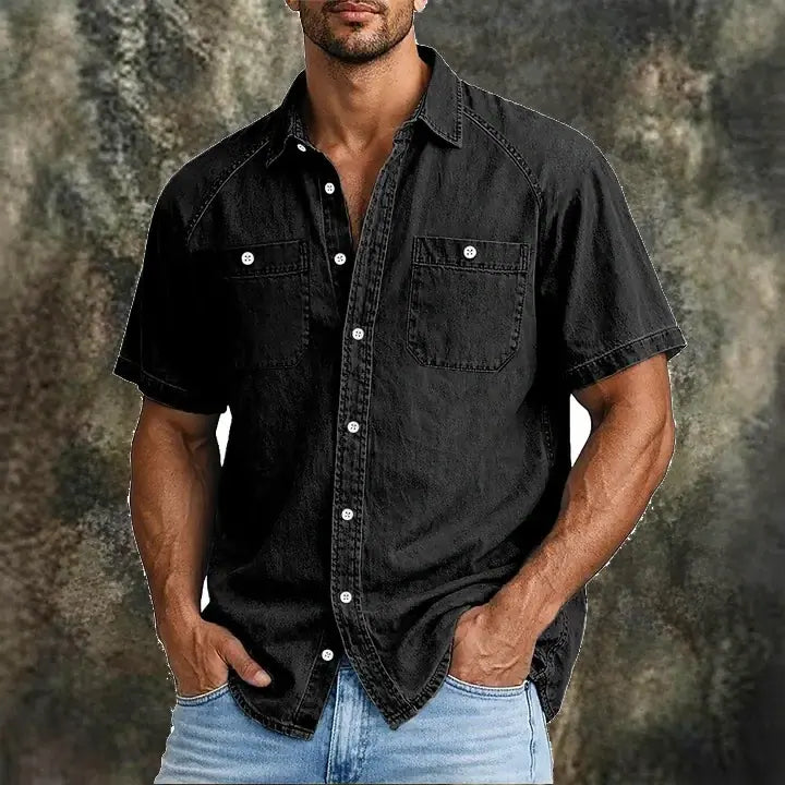 Acid-Wash Short-Sleeve Shirt