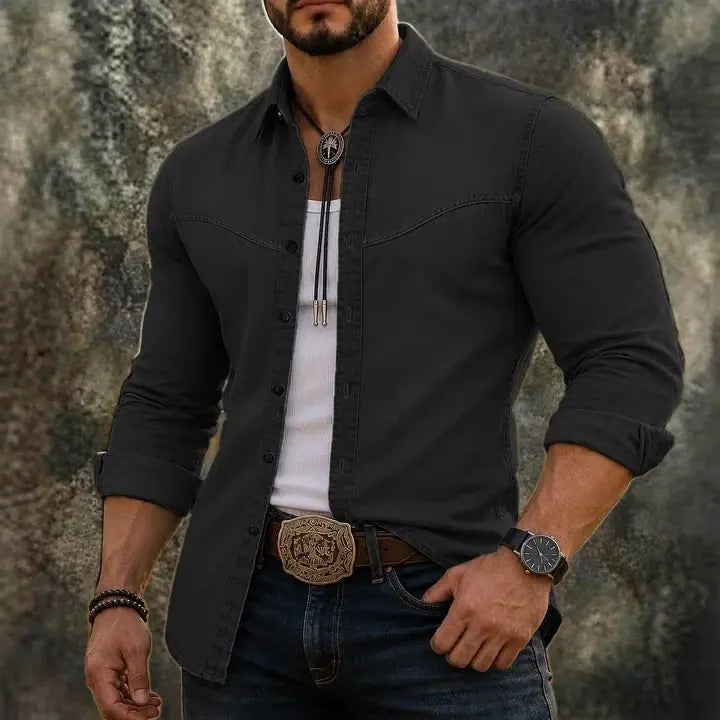 Washed Long-Sleeve Denim Shirt