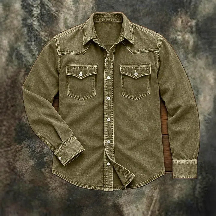 Acid-Wash Long-Sleeve Denim Shirt
