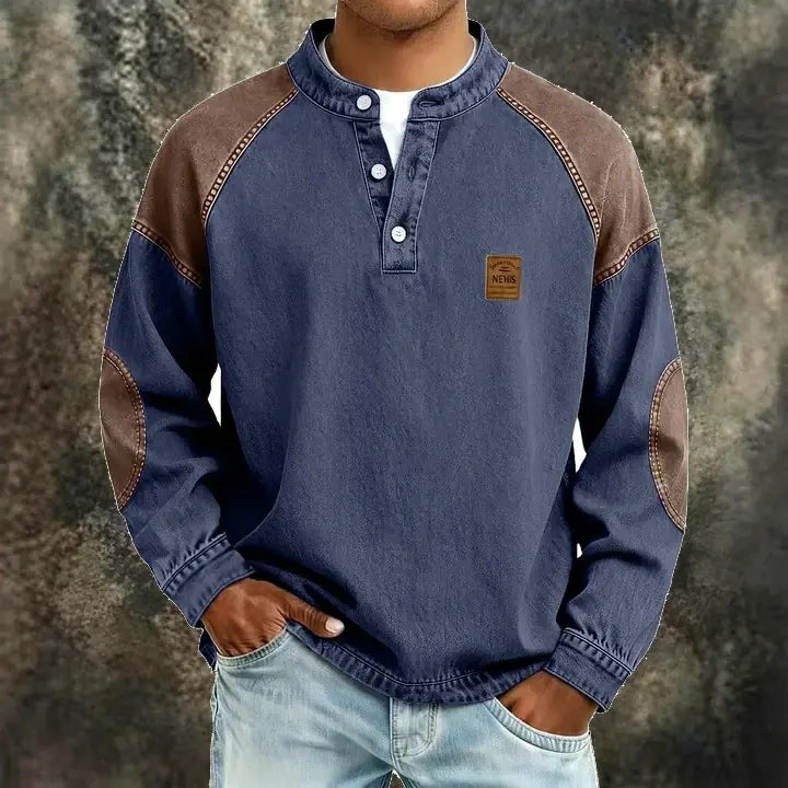 Color-Block Long-Sleeve Henley Shirt