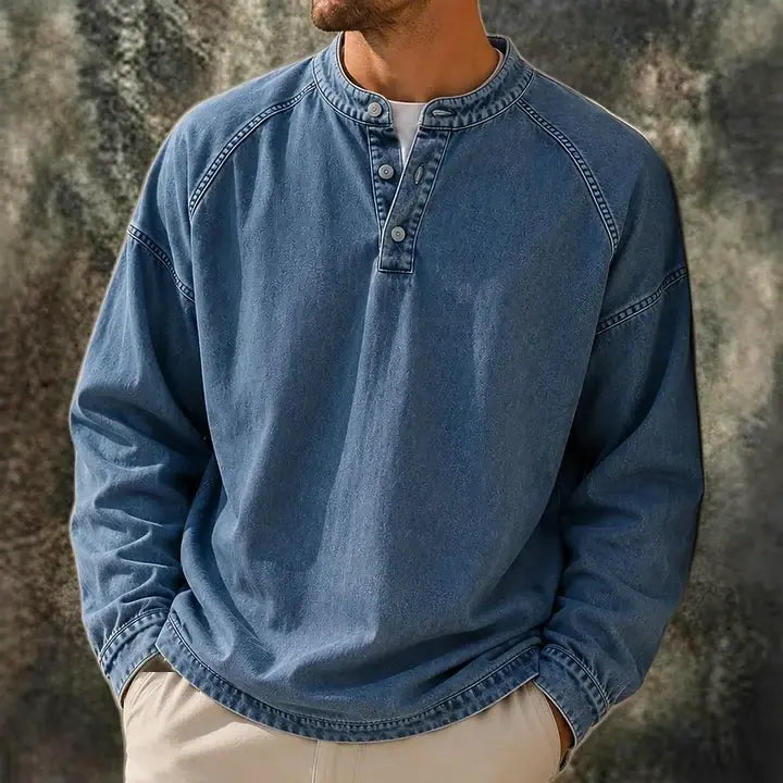 Garment-Dyed Long-Sleeve Henley Shirt
