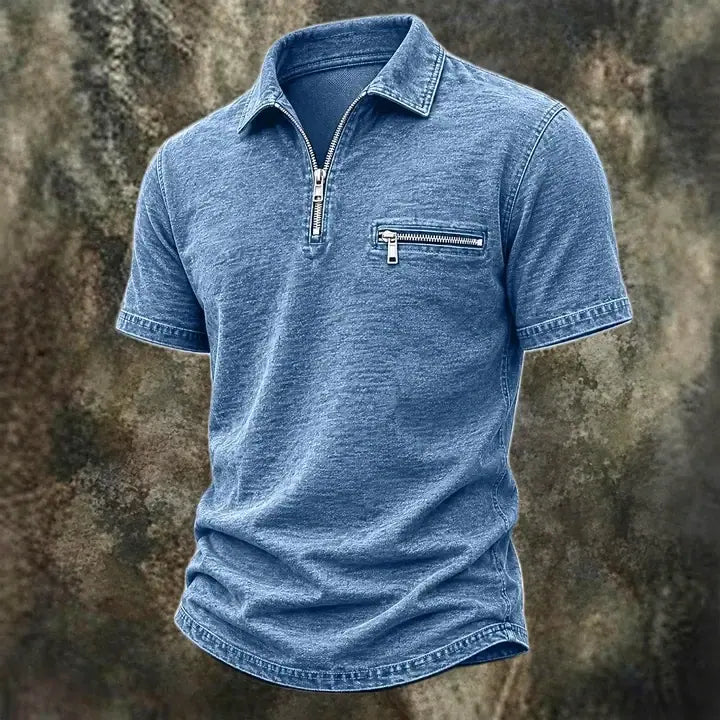 Acid-Wash Zip Polo Shirt