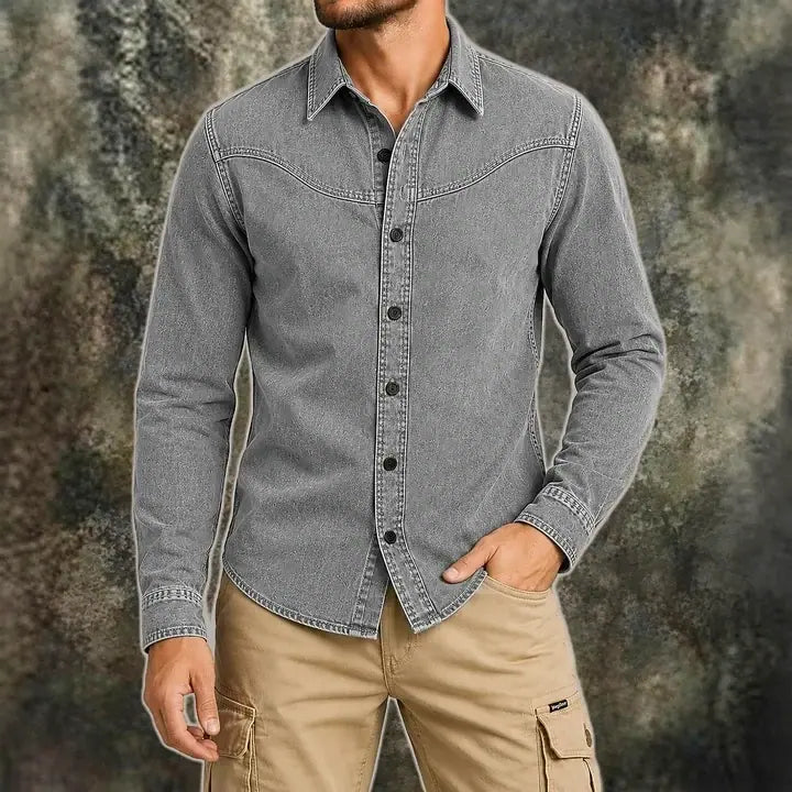 Washed Long-Sleeve Denim Shirt