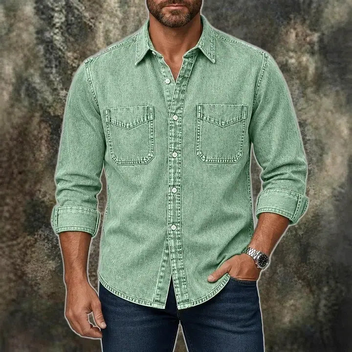 Acid-Wash Long-Sleeve Denim Shirt