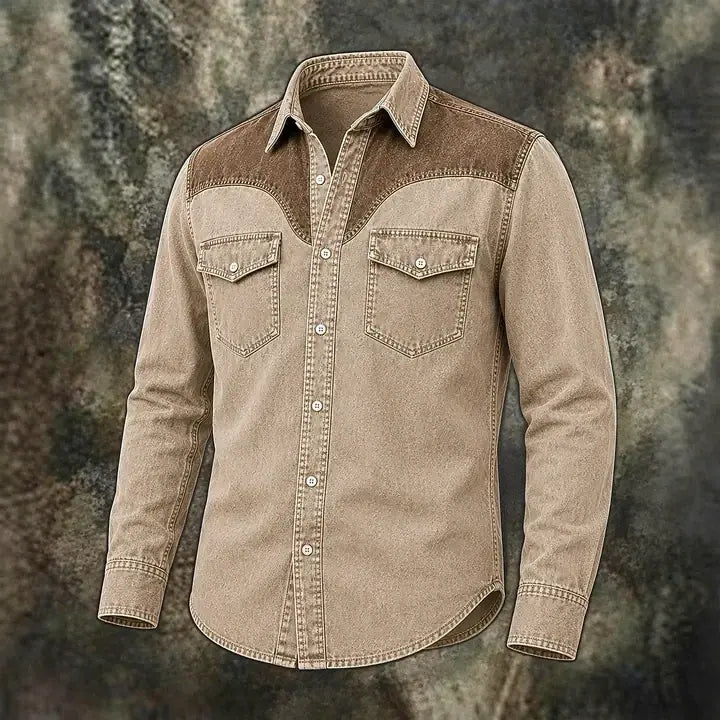 Acid-Wash Long-Sleeve Denim Shirt