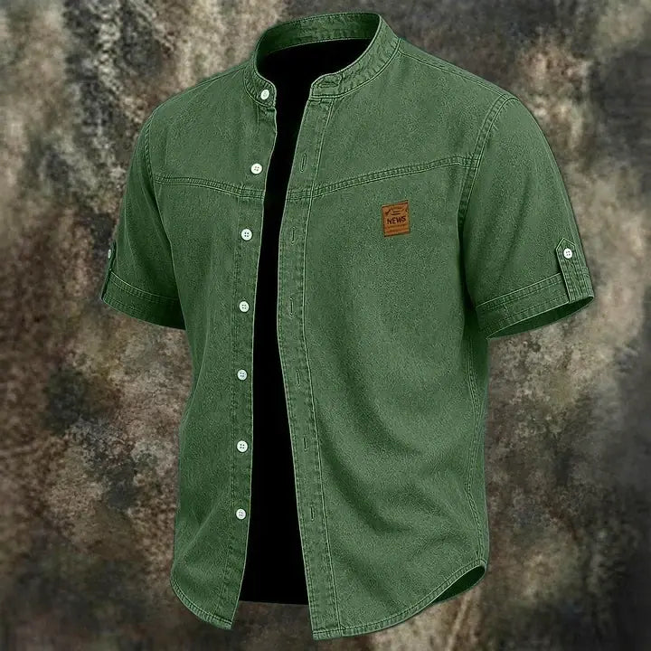 Acid-Wash Mandarin-Collar Shirt