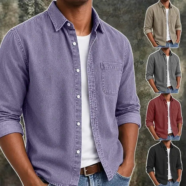 Washed Long-Sleeve Denim Shirt
