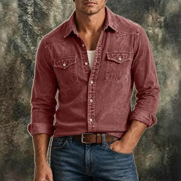 Washed Long-Sleeve Denim Shirt