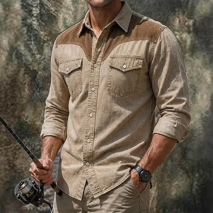 Acid-Wash Long-Sleeve Denim Shirt