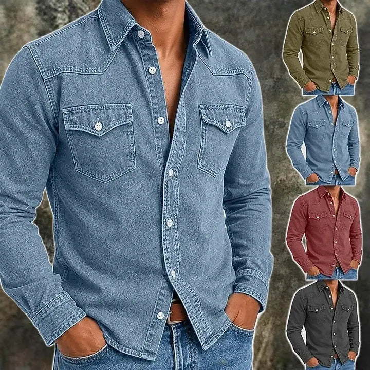 Washed Long-Sleeve Denim Shirt