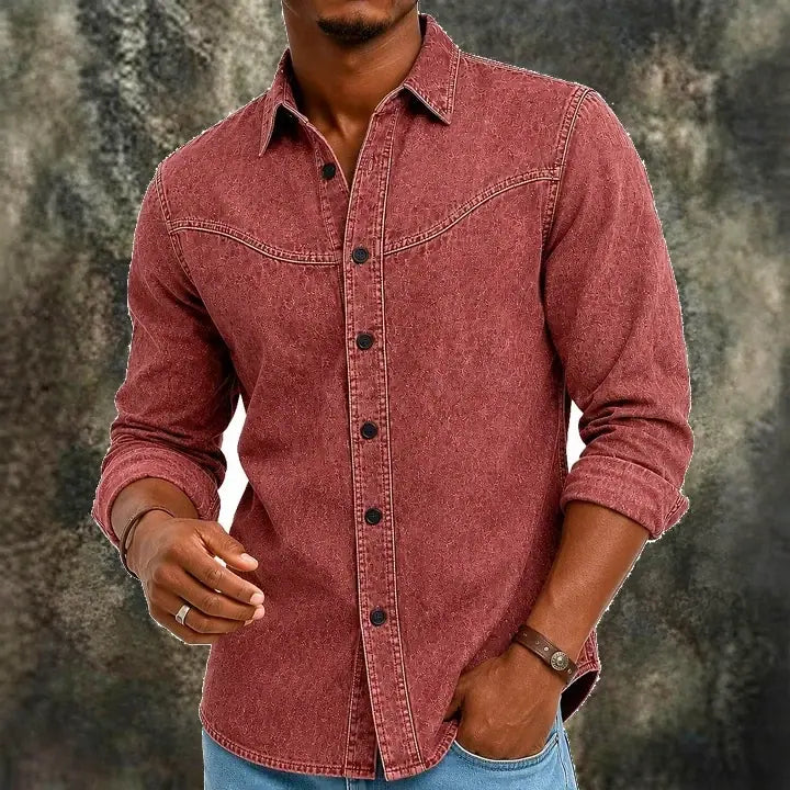 Acid-Wash Long-Sleeve Denim Shirt